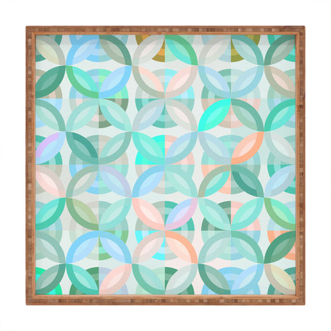 evamatise Geometric Shapes in Vibrant Greens Square Tray