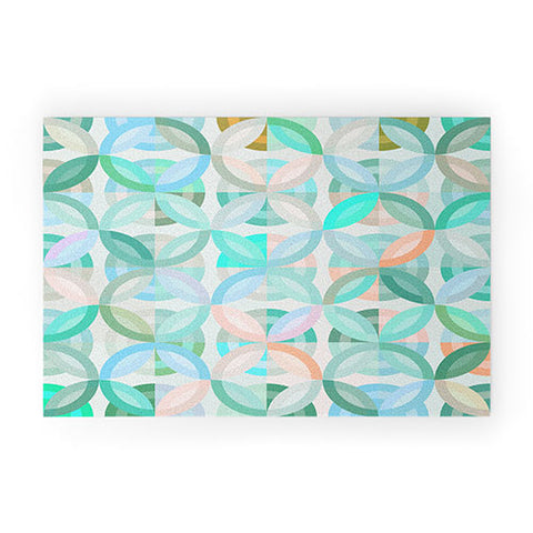 evamatise Geometric Shapes in Vibrant Greens Welcome Mat