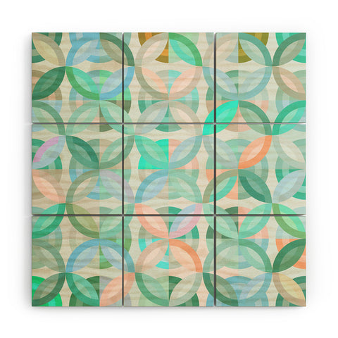 evamatise Geometric Shapes in Vibrant Greens Wood Wall Mural