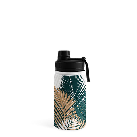 evamatise Gold and Green Palm Leaves Water Bottle