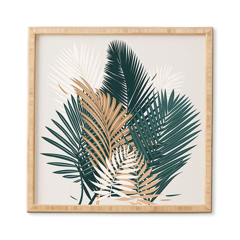 evamatise Gold and Green Palm Leaves Framed Wall Art