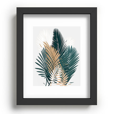 evamatise Gold and Green Palm Leaves Recessed Framing Rectangle