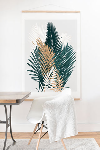 evamatise Gold and Green Palm Leaves Art Print And Hanger