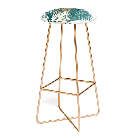 evamatise Gold and Green Palm Leaves Bar Stool