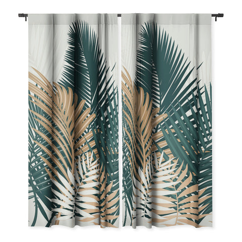 evamatise Gold and Green Palm Leaves Blackout Non Repeat
