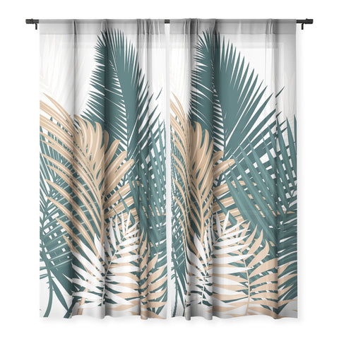 evamatise Gold and Green Palm Leaves Sheer Non Repeat