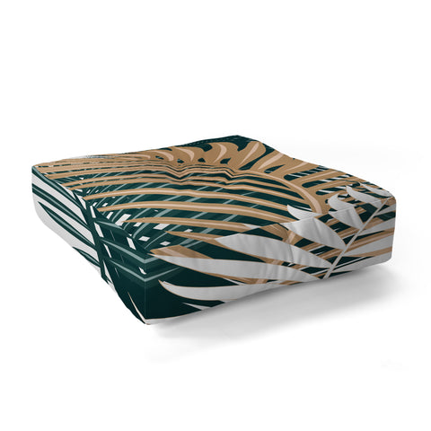 evamatise Gold and Green Palm Leaves Floor Pillow Square