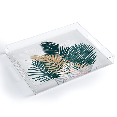 evamatise Gold and Green Palm Leaves Acrylic Tray
