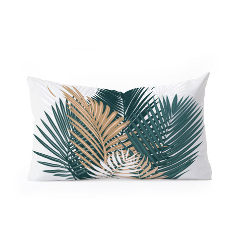 evamatise Gold and Green Palm Leaves Oblong Throw Pillow
