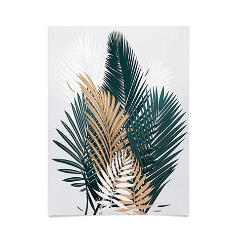 evamatise Gold and Green Palm Leaves Poster
