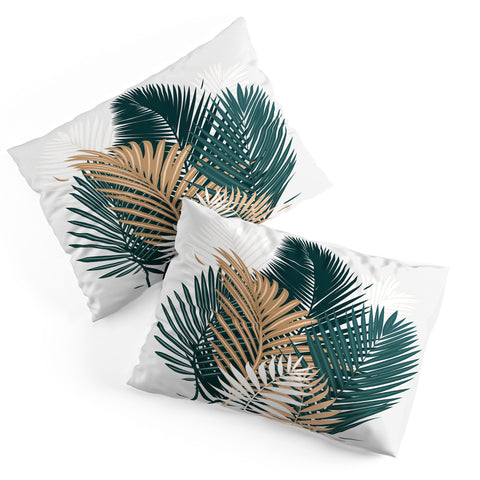evamatise Gold and Green Palm Leaves Pillow Shams