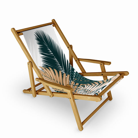 evamatise Gold and Green Palm Leaves Sling Chair
