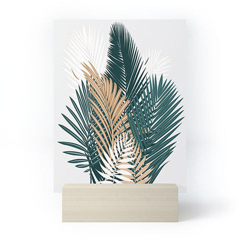 evamatise Gold and Green Palm Leaves Mini Art Print