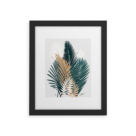 evamatise Gold and Green Palm Leaves Framed Art Print