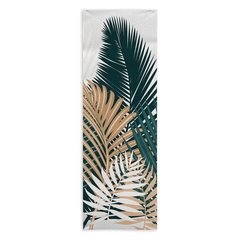 evamatise Gold and Green Palm Leaves Yoga Towel