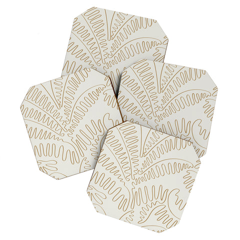 evamatise Golden Tropical Palm Leaves Coaster Set