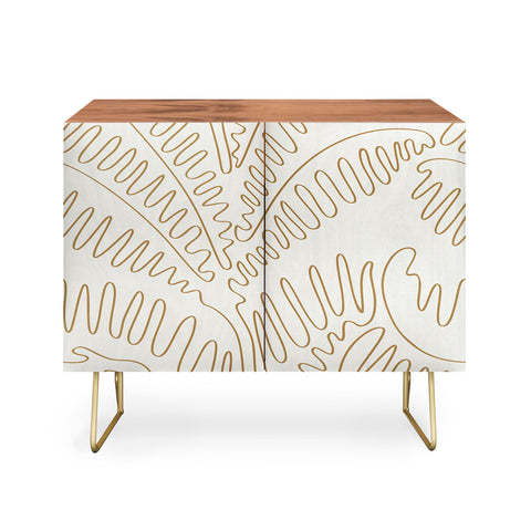evamatise Golden Tropical Palm Leaves Credenza