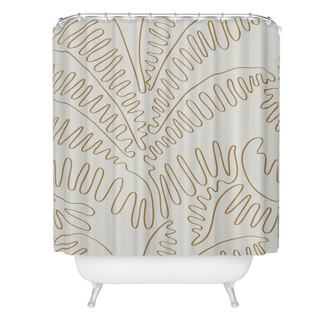 evamatise Golden Tropical Palm Leaves Shower Curtain