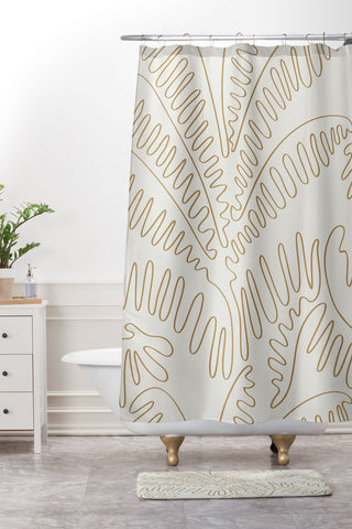 evamatise Golden Tropical Palm Leaves Shower Curtain And Mat