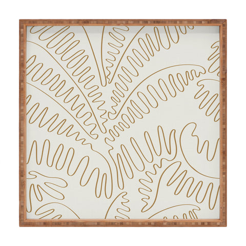 evamatise Golden Tropical Palm Leaves Square Tray