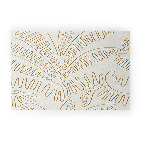 evamatise Golden Tropical Palm Leaves Welcome Mat