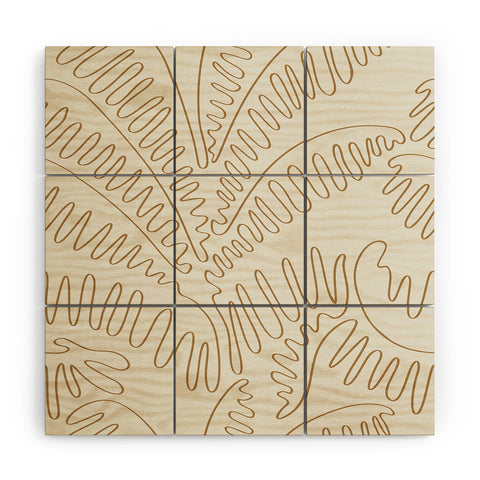 evamatise Golden Tropical Palm Leaves Wood Wall Mural