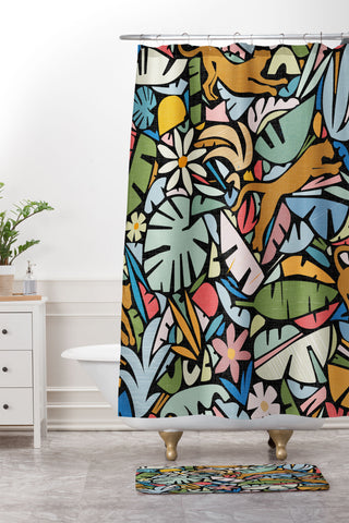 evamatise Joyful Jungle Maximalist Mode Shower Curtain And Mat