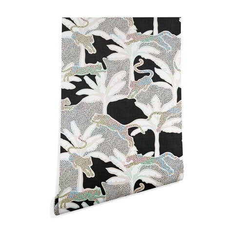 evamatise Leopards and Palms Rainbow Wallpaper