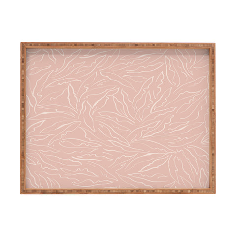 evamatise Line Art Plants Light Blush Rectangular Tray