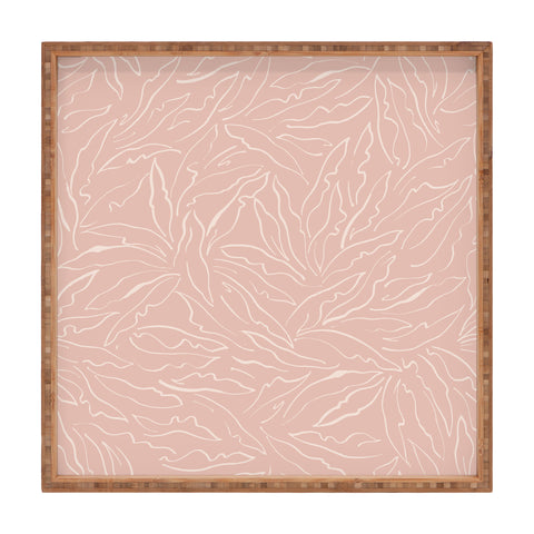 evamatise Line Art Plants Light Blush Square Tray