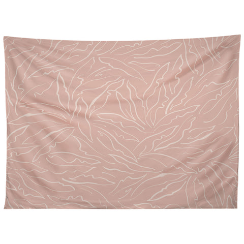 evamatise Line Art Plants Light Blush Tapestry