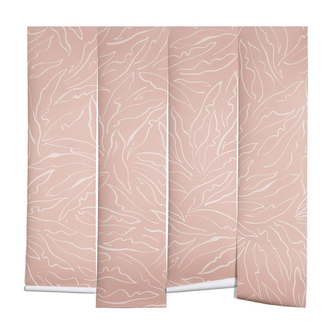 evamatise Line Art Plants Light Blush Wall Mural