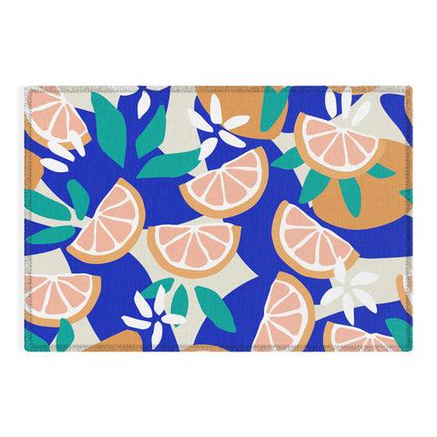 evamatise Mediterranean Summer Lemons and Leaves Outdoor Rug