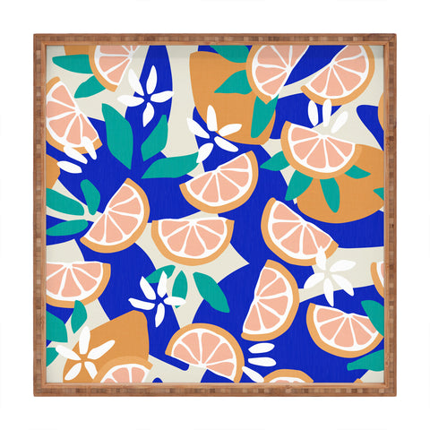 evamatise Mediterranean Summer Lemons and Leaves Square Tray