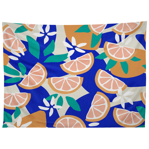 evamatise Mediterranean Summer Lemons and Leaves Tapestry
