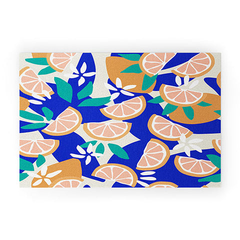 evamatise Mediterranean Summer Lemons and Leaves Welcome Mat