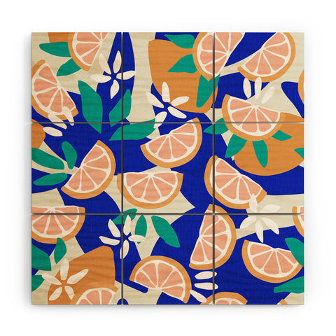 evamatise Mediterranean Summer Lemons and Leaves Wood Wall Mural