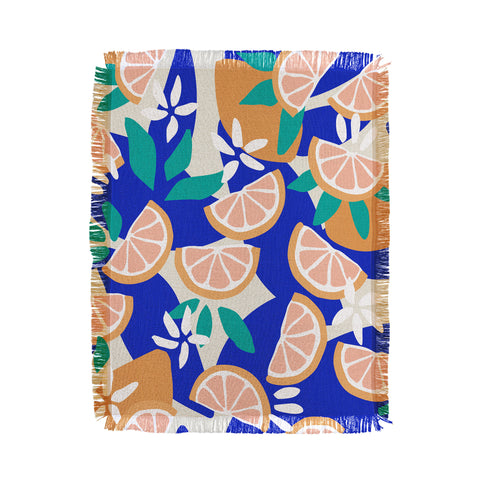 evamatise Mediterranean Summer Lemons and Leaves Throw Blanket