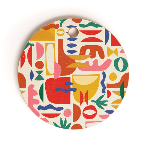 evamatise Mid Century Summer Abstraction Cutting Board Round