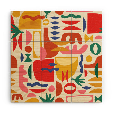 evamatise Mid Century Summer Abstraction Wood Wall Mural