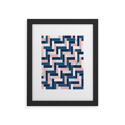 evamatise Midnight Blue Chevron Pattern Framed Art Print