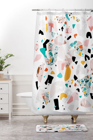evamatise Mixed Mess I Collage Terrazzo Shower Curtain And Mat