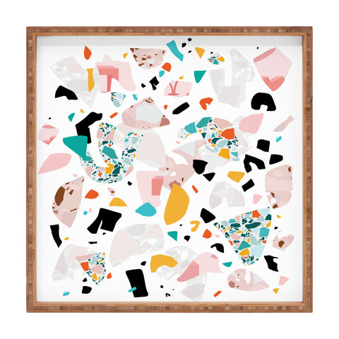 evamatise Mixed Mess I Collage Terrazzo Square Tray