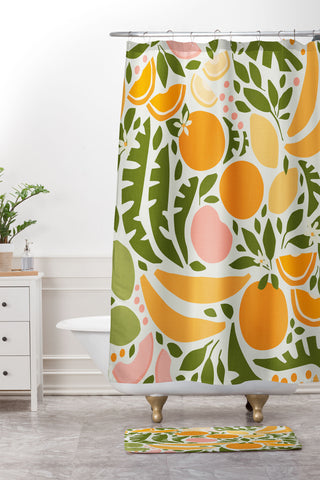evamatise Modern Fruits Retro Abstract Shower Curtain And Mat