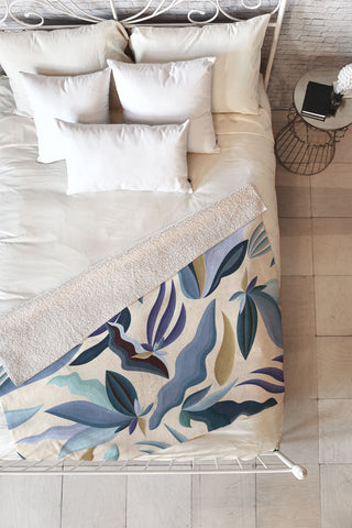 evamatise Moody Palms on Cream Retro Fleece Throw Blanket