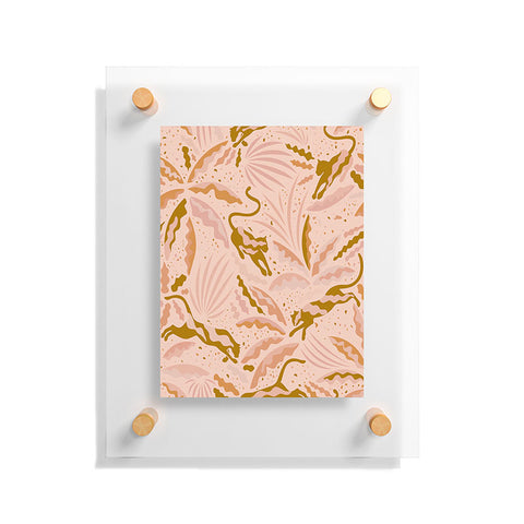 evamatise Panthers and Tropical Plants in Blush Floating Acrylic Print