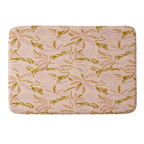 evamatise Panthers and Tropical Plants in Blush Memory Foam Bath Mat