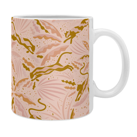 evamatise Panthers and Tropical Plants in Blush Coffee Mug