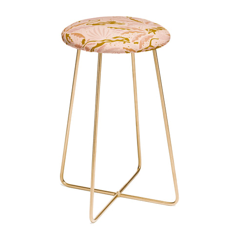 evamatise Panthers and Tropical Plants in Blush Counter Stool