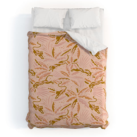 evamatise Panthers and Tropical Plants in Blush Duvet Cover
